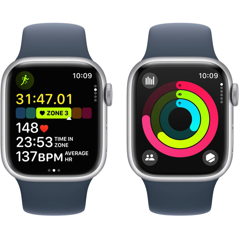 Смартгодинник Apple Watch Series 9 GPS 41mm Silver Aluminium Case with Storm Blue Sport Band – M/L